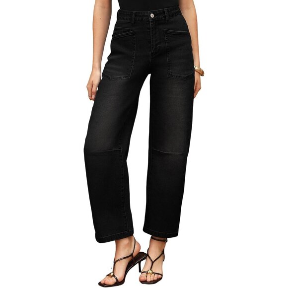 Womens Baggy Wide Leg Denim Jeans High Waisted Ankle Casual Versatile - Picture 3 of 6